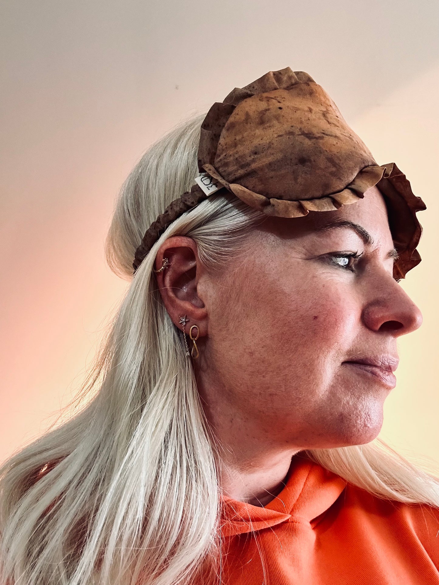 Brown Habotai Silk Eye Mask with Frill