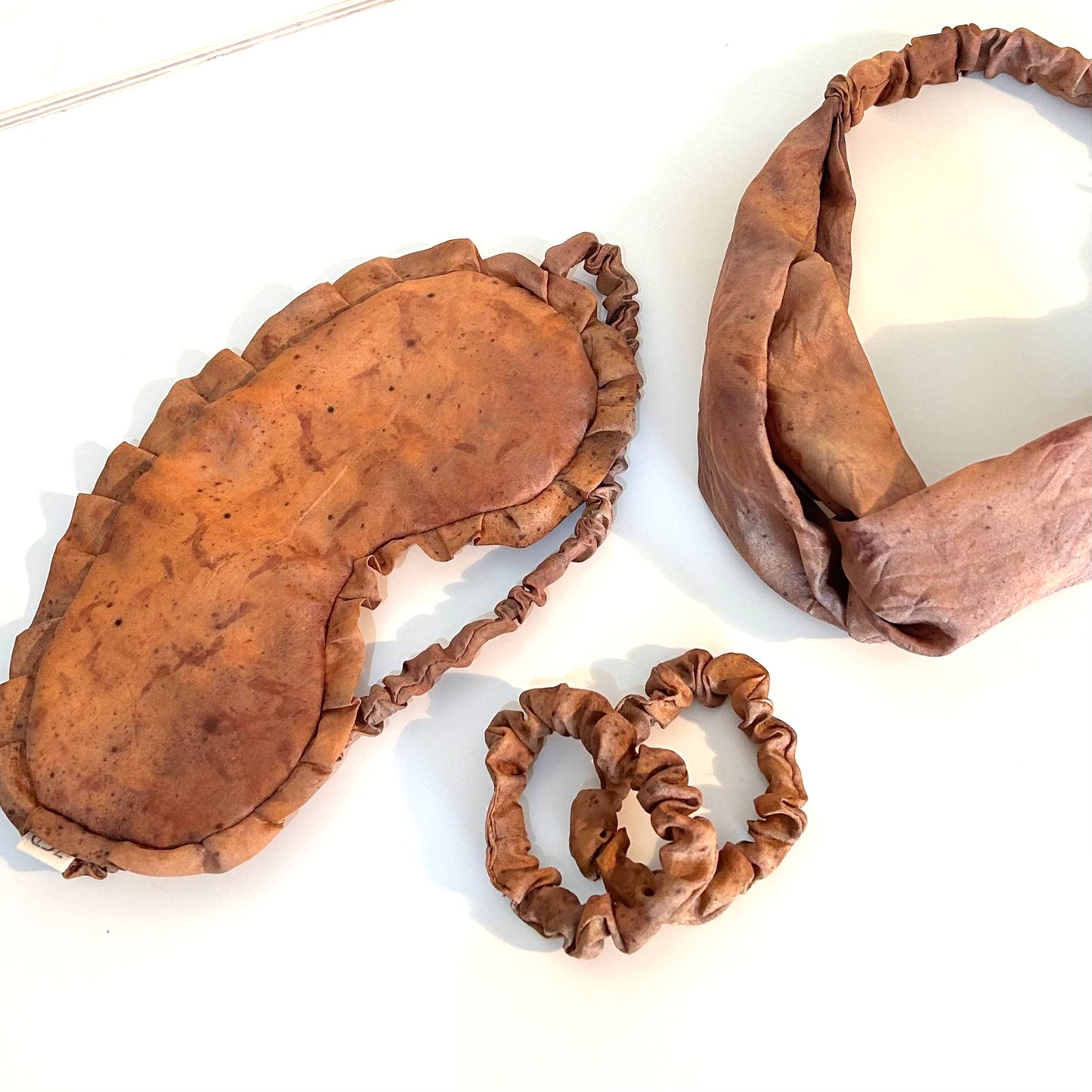 Brown Habotai Silk Eye Mask with Frill