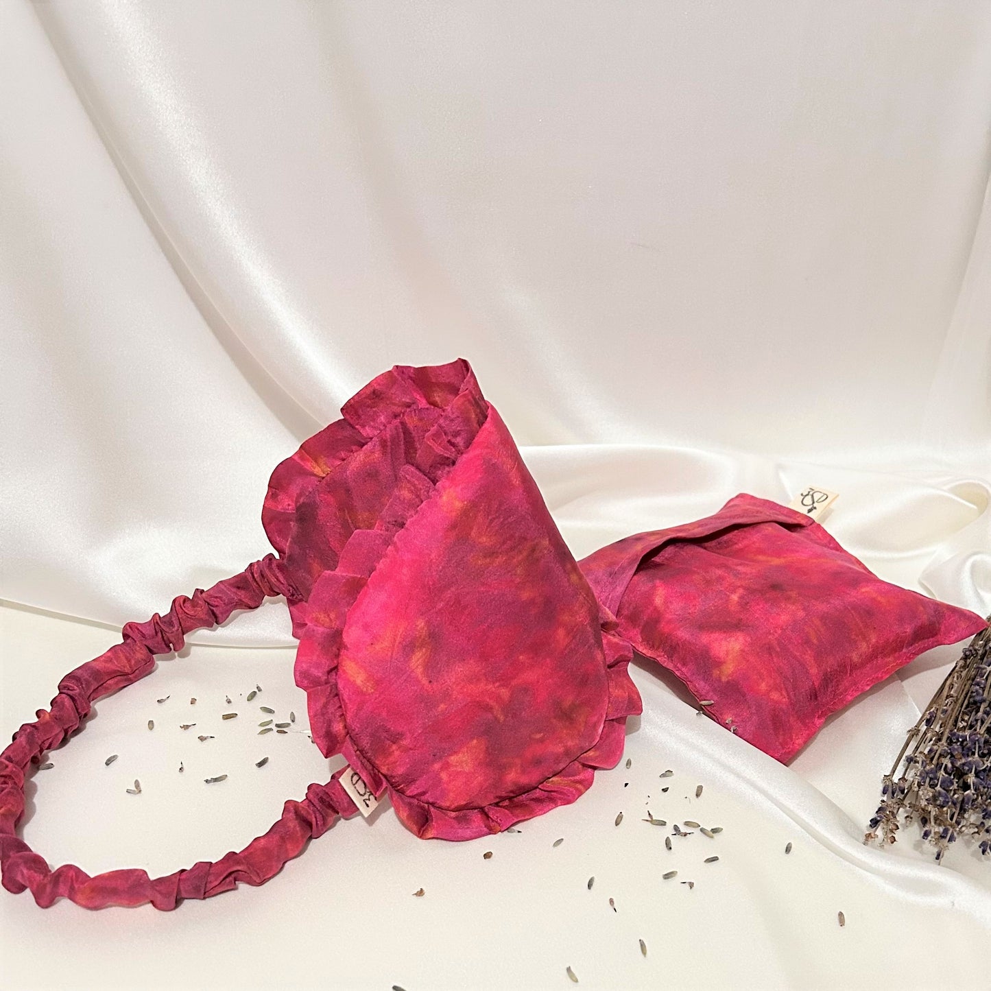 Pink Habotai Silk Eye Mask with Frill