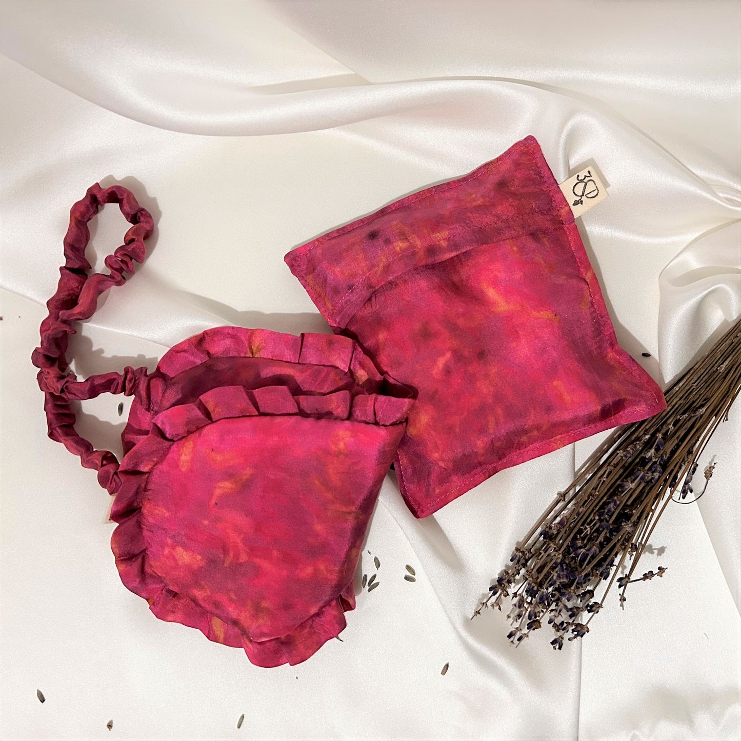 Pink Habotai Silk Eye Mask with Frill