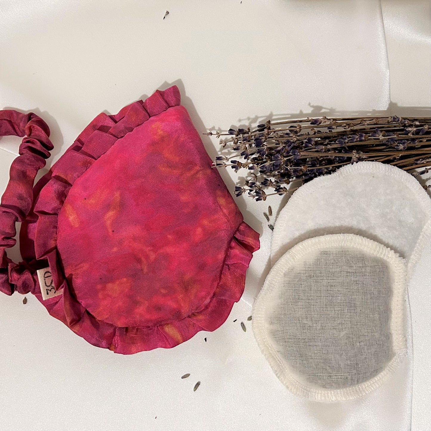 Pink Habotai Silk Eye Mask with Frill