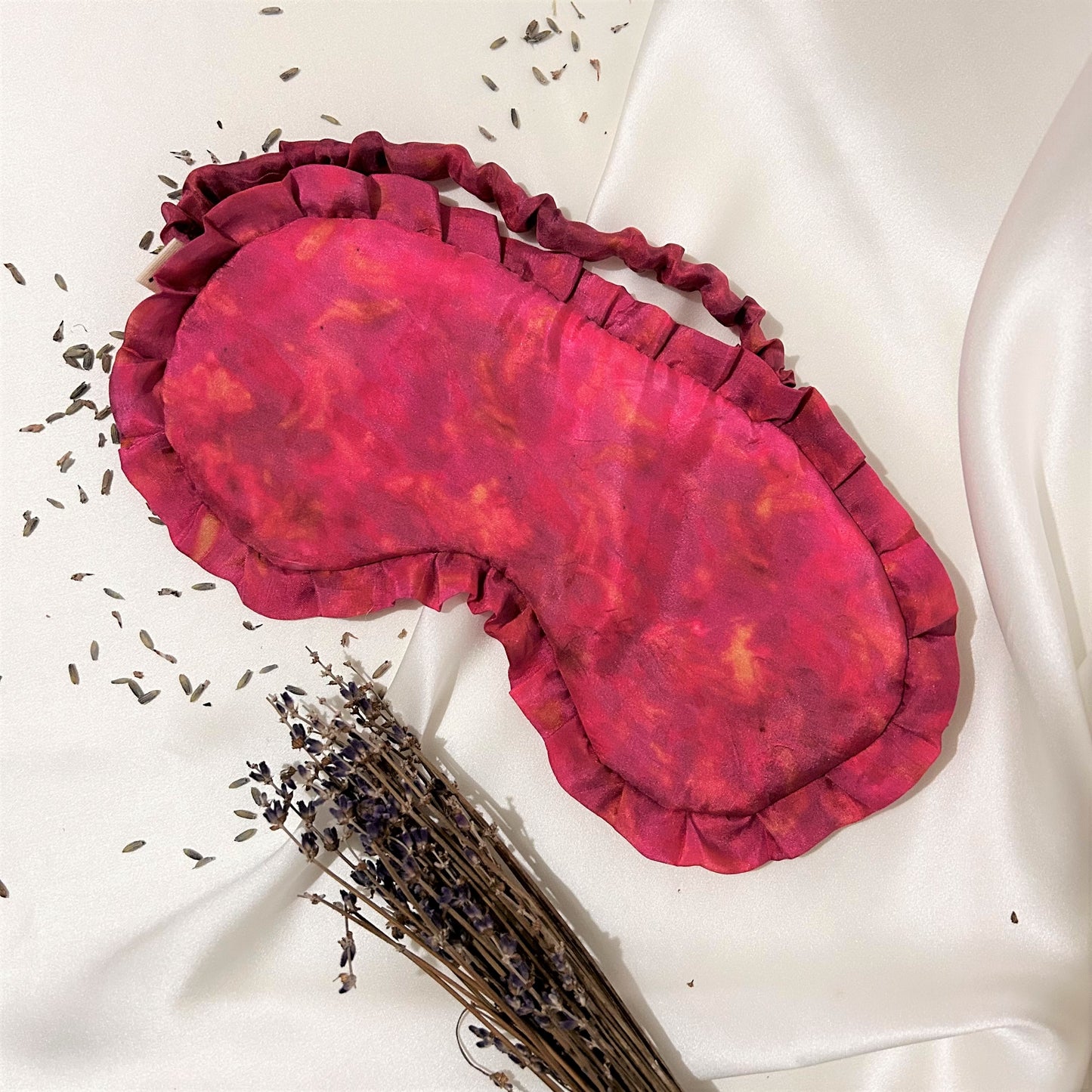 Pink Habotai Silk Eye Mask with Frill