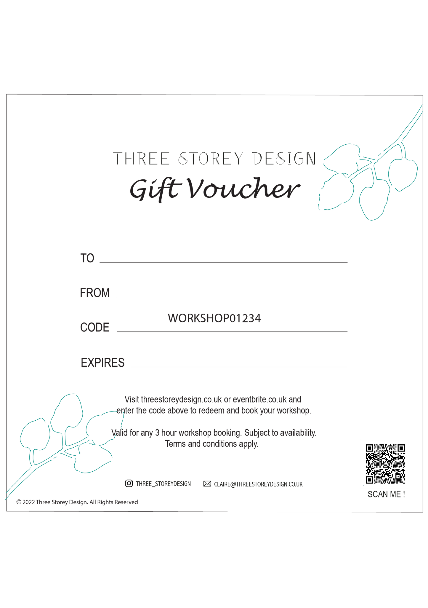 Workshop Gift Experience Voucher Card & Envelope