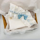 White Silk wedding garter and pocket square box kit ready for natually dyeing
