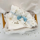 White Silk wedding garter and pocket square box kit ready for naturally dyeing with fresh lavender scatted in the box